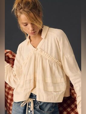 Anthropologie | NWT $88 R V Neck Ruffled baby doll top